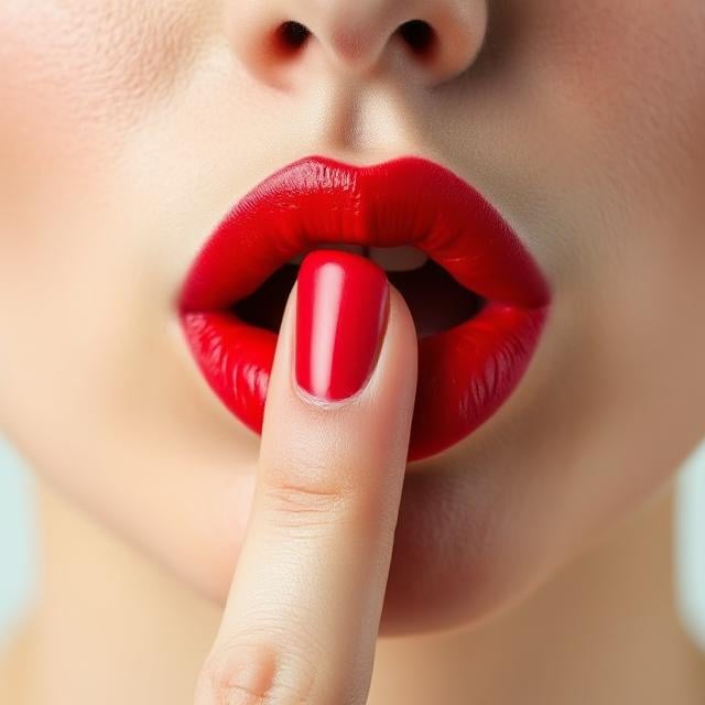 A photo of a model shushing to indicate privacy