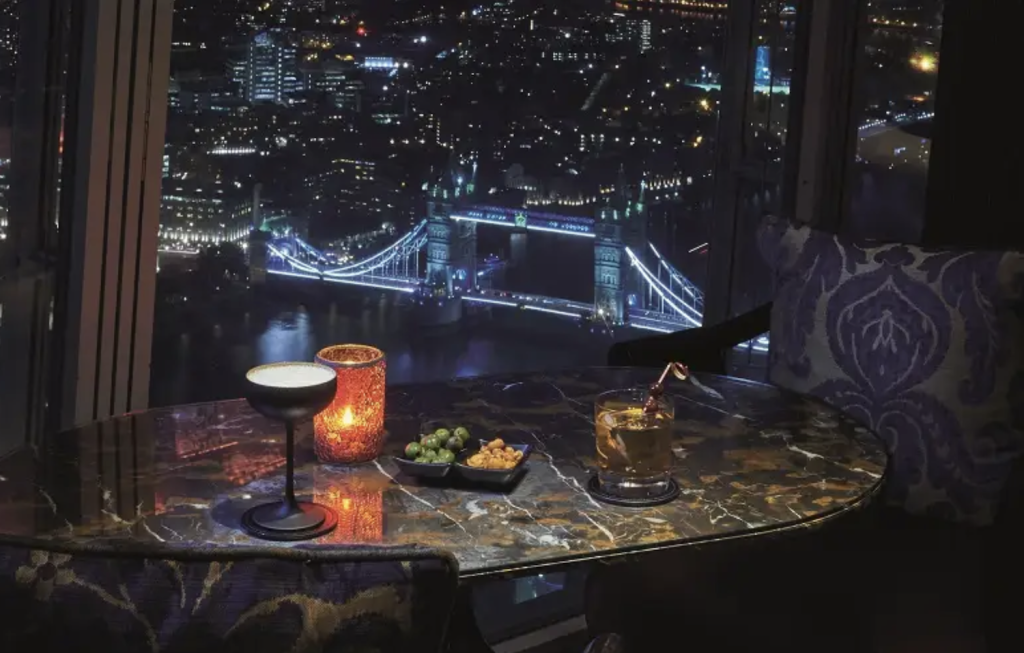 A night time view of London from above