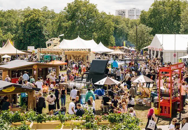 A view of the massive crowd visiting stalls at the Taste of London festival.