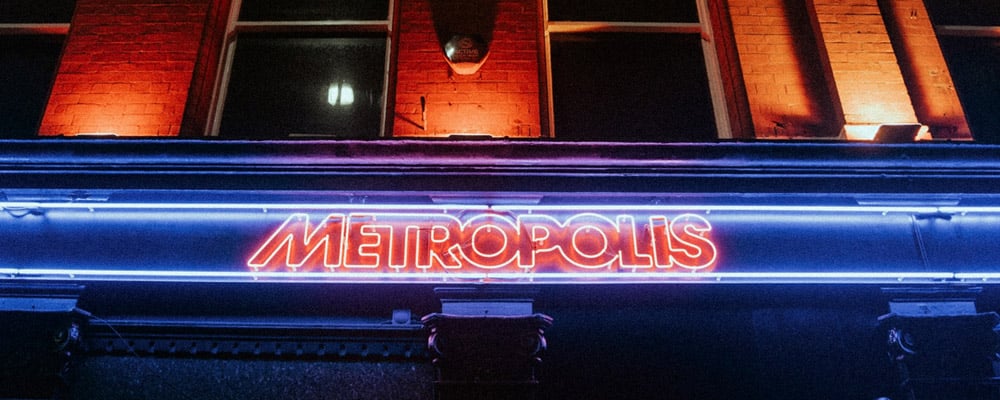 The neon sign for Metropolis